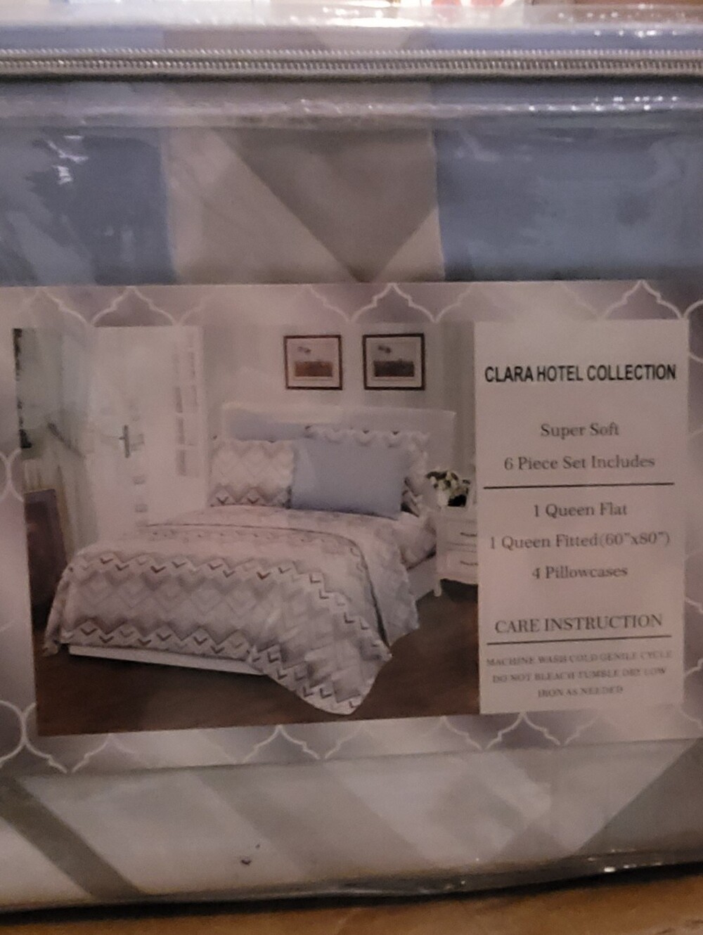 Hotel Collection Clara Light Gray Geometric 6-Piece Bedding Set